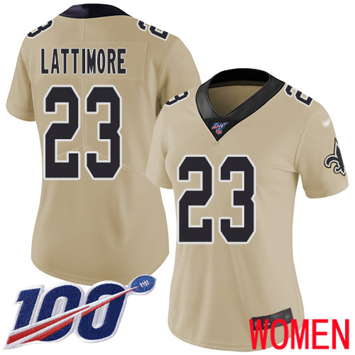 New Orleans Saints Limited Gold Women Marshon Lattimore Jersey NFL Football #23 100th Season Inverted Legend Jersey->youth nfl jersey->Youth Jersey